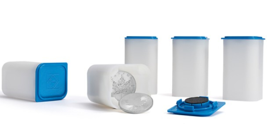 Sqube Münztube für 20 Münzen mit Durchmesser 40 – 41 mm, stapelbar, 5er-Pack